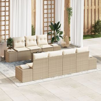 Juego De Sofá De Jardín De 8 Piezas Con Cojines Beige Polirratán V5578 Unico / Beige