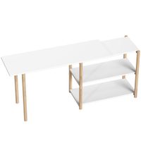 homcom escritorio esquinero plegable en l 150 cm con estantes de almacenamiento marco de bambu para dormitorio estudio blanco