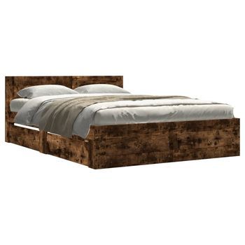 Cama Con Cabecero Madera De Ingeniería Roble Ahumado 120x200 Cm Vidaxl