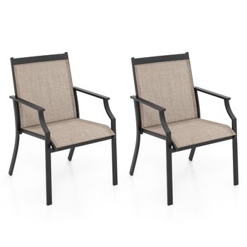 Costway Juego de 2 Sillas de Comedor para Patio Porche con Asiento Transpirable Estructura de Metal Respaldo Alto y Apoyabrazos Ergonómicos