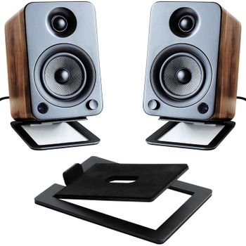 La base de soporte para altavoces está hecha de acero al carbono para soporte inferior de altavoces de sobremesa con absorción de impactos y calidad de sonido mejorada.