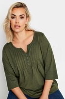 yours camiseta de algodon caqui con jaretas y cuello panadero mujer curvy y tallas grandes yours