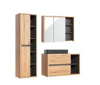 conjunto de muebles con lavabo individual 100cm columna y armario de pared rigel madera y antracita