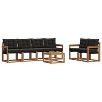 conjunto de sofas de exterior con cojin 7 piezas  mueble de jardin natural y negro