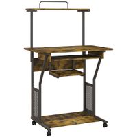 homcom escritorio de ordenador con ruedas con estantes de almacenamiento puesto de trabajo y bandeja para teclado 80x50x130cm marron