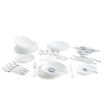 Caja 18 Platos Opal Y 24 Cubiertos 27cm Arcopal Zelie - Blanco Apto Microondas