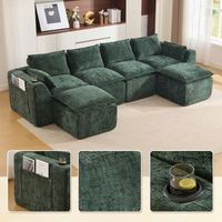 sofa modular de 4 plazas - mueble para salon - chenilla - verde oscuro 322x161x75cm