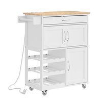 sobuy isla de cocina blanca con cajon ruedas y carga inalambrica mdf 75x37x87 cm