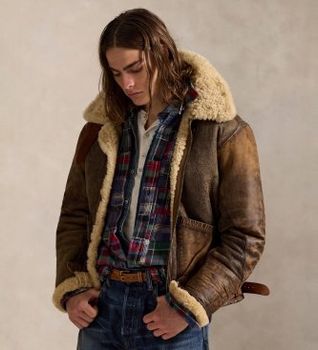 Polo Ralph Lauren para hombre. 710939176001 Bomber de piel Shearling marrón (S), Casual