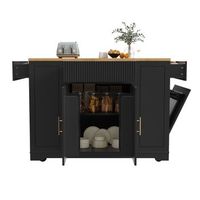 isla de cocina con ruedas compartimento para basura y 3 cajones 120x50x92 cm mdf negro