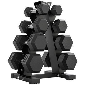 SPORTNOW Juego de Mancuernas 2x2kg 2x5kg 2x8kg 2x10kg con Soporte de Almacenamiento para Ejercicio Entrenamiento Negro