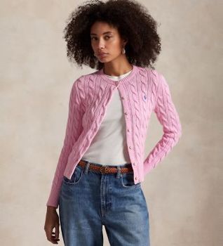 Polo Ralph Lauren para mujer. 211971868010 Cárdigan de algodón en punto de ochos rosa (L), Casual