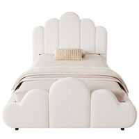cama infantil 90x200 con somier y bordes redondeados cama tapizada beige en tela boucle