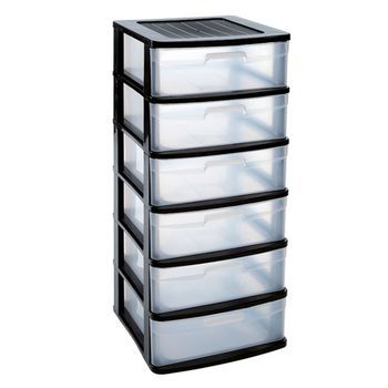 Cajonera De Almacenaje Sena, 6 Cajones Opacos, Plástico, Torre De Ordenación Multiusos, Hogar, 96,5 X 40 X 39 Cm, Negro - Tradineur