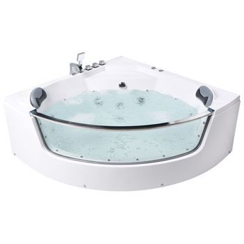 Bañera De Hidromasaje Esquinera Acrílico Led Reposacabezas Accesorios De Acero Inoxidable Blanco 210 X 148 Cm Blanco Tamula