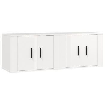2 Uds Muebles Tv De Pared | Mueble De Salón | Armario Tv Blanco Brillante 57x34,5x40 Cm
