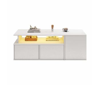 Mesa de centro 100x50x35 cm - sofá con led, mesa de café con 2 cajones, capacidad de carga de 60 kg, blanco