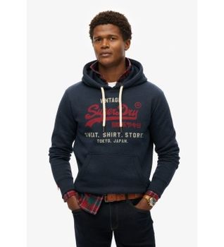 Superdry para hombre. M2014122A Sudadera de corte relajado con capucha y logo Vintage Heritage marino (XL), Casual, Algodón