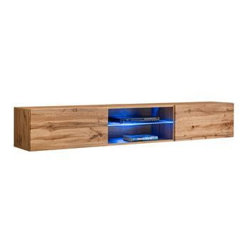 Mueble Para Tv Suspendido De 180 Cm Con 2 Puertas Y Compartimientos Iluminados. Mueble En Color Roble Wotan. Colección Switch.