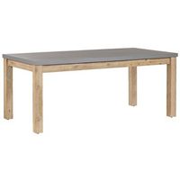 mesa de jardin tablero de cemento reforzado gris patas de madera acacia 180 x 90 cm patio industrial moderno de 8 plazas ostuni