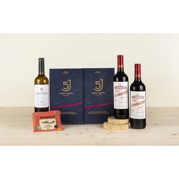 Cesta Gourmet Con Loncheado Cinco Jotas, Queso, Vino Tinto Y Vino Blanco