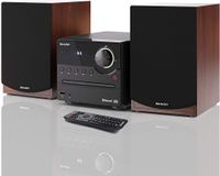 sharp xl-b512br microcadena sound system estereo con radio fm bluetooth v50 cd-mp3 reproduccion usb altavoces de madera y 45w color marron