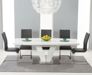 Malaga 180cm White High Gloss Extending Dining Table with Malaga Chairs