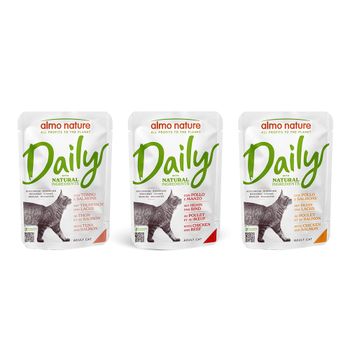 Almo Nature Daily Menu 24 x 70 g - Pack Ahorro - Pack mixto I (3 variedades: atún y salmón, pollo y salmón, pollo y buey)
