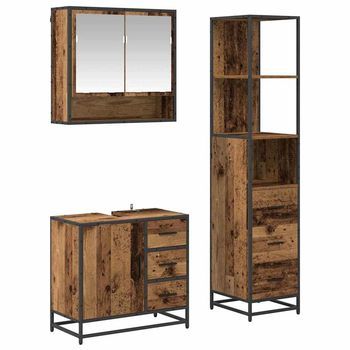 Juego De Muebles De Baño Con Cajón 3 Pcs Madera Envejecida Vidaxl