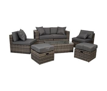 Set mesa, sofá 2 sillones y 2 reposapiés de color gris
