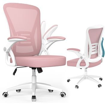 Silla De Oficina Ergonómica Con Reposabrazos Abatibles Y Soporte Lumbar, Altura Ajustable ,rosa, Rattantree