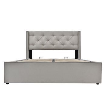 Cama Con Canapé Acolchada 160x200cm En Tejido De Algodón Con Somier De Láminas Gris Claro