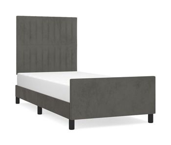 Estructura de cama con cabecero terciopelo gris oscuro 90x190cm rayas verticales