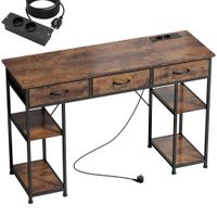 homcom escritorio con almacenamiento y enchufes 3 cajones de tela y 4 estantes de almacenamiento 120 x 40 x 76 cm marron