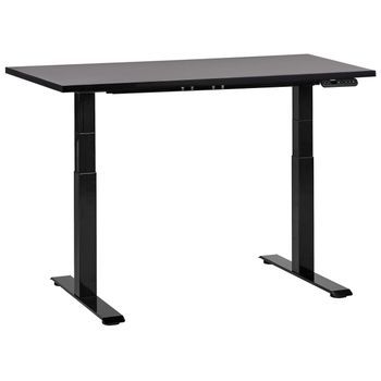 Escritorio De Altura Regulable Eléctrico Oficina Moderna Patas Cuadradas 120 X 72 Cm Tablero Negro Soporte De Acero Negro Destines