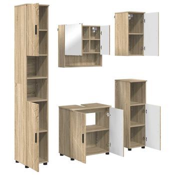 Juego De Muebles De Baño 5 Uds. Roble Sonoma 61 X 35 X 64 Cm Vidaxl