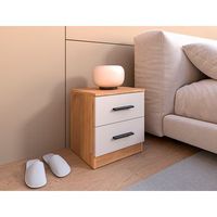 mesita de noche 2 cajones mauvella beige   396x335x43 cm  mesilla auxiliar moderna resistente y funcional  fabricada en melamina de alta