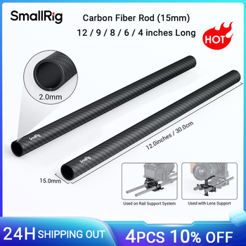 Varilla de fibra de carbono SmallRig de 15 mm para sistema de soporte de varilla de 15 mm (sin rosca), 12 / 9 / 8 / 6 / 4 pulgadas de largo 2 unids / juego para cámara DSLR