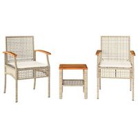 mesita y sillas con cojines 3 uds  conjunto de mesa y sillas ratan pe madera acacia beige