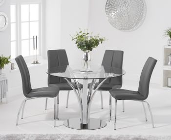 Aria 110cm Glass Dining Table with Cavello Faux Leather Chairs - Cream, 4 Chairs