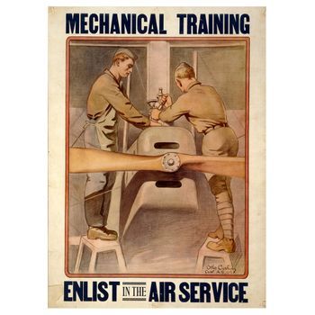 Legendarte - Cartel De Propaganda De Guerra Vintage Mechanical Training - Enlist In The Air Service - Cuadro Lienzo, Impresión Digital Cm. 50x70