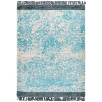 Alfombra De Viscosa Azul Claro Beige 160 X 230 Cm Algodón Flecos Envejecido Akarsu