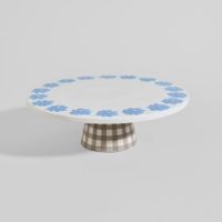 soporte para tartas de gres con cuadros vichy y flores