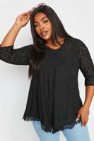 yours top negro con vuelo de bordados con calados mujer curvy y tallas grandes yours