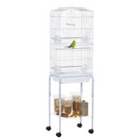 pawhut jaula para pajaros con soporte jaula metalica con ruedas bandeja extraible y estante 465x36x157 cm blanco   aosom espana