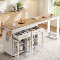 isla de cocina extensible con ruedas 1325-217 x 50 x 93 cm cajones y puertas de cristal
