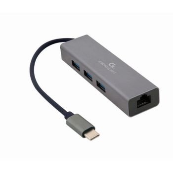 Adaptador de red Gembird A-CMU3-LAN-01 USB-C Gigabit 3xUSB 3.0 Carcasa Metálica Gris