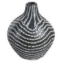 jarron de terracota negro blanco 35 cm hecho a mano patron a rayas kualu