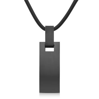 Colgante de acero inoxidable negro con cadena de caucho