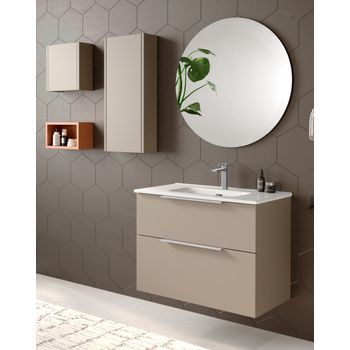Mueble De Baño Suspendido Con Lavabo Cerámico | 2 Cajones Con Cierre Amortiguado Y Organizador | 70 Cm - Cromo Brillo - Moka Mate
